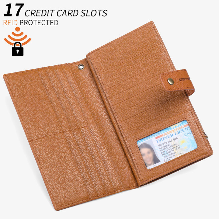 RFID Blocking Checkbook Wallet For Women Minimalist Genuine Leather Wrist Bag - image 9