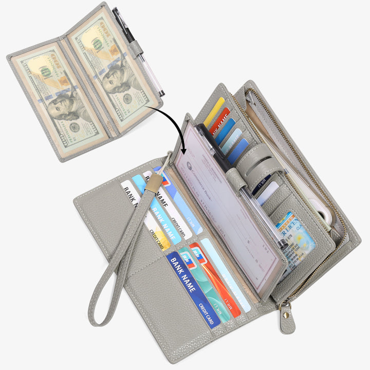 RFID Blocking Checkbook Wallet For Women Minimalist Genuine Leather Wrist Bag - Gainsboro - Genuine Leather - image 15