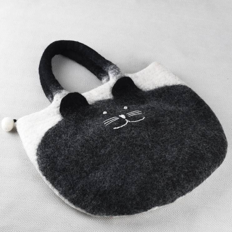 Handmade Funny Cat Wool Felt Handbag Cute Tote Hobo Bags