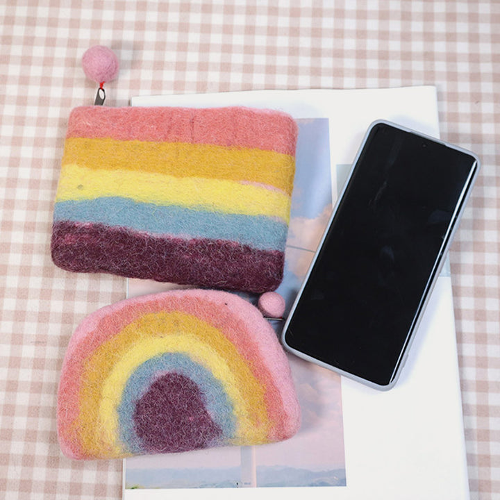 Cute Rainbow Wallet Soft Wool Felt Storage Purse For Women