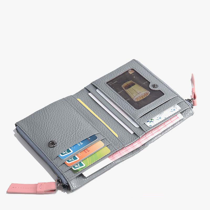 Double Zipper Short Wallet For Women Small Lightweight Purse