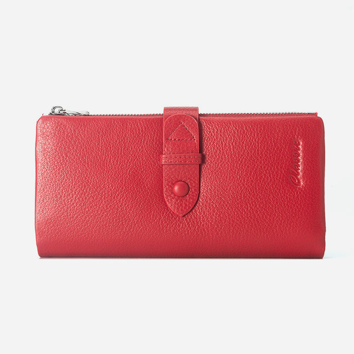 Women Long Leather Wallet Minimalist Double Zipper Compartment Plain Purse
