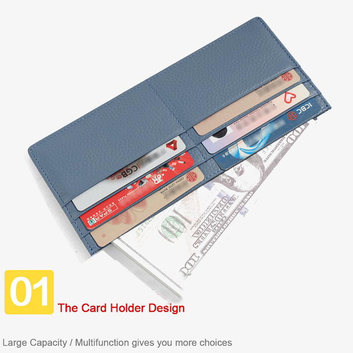 Ultra Thin Leather Wallet Plain Color Long Purse For Women