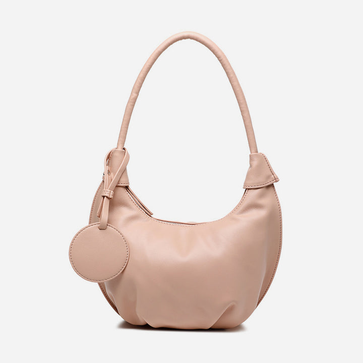 Plain Color Underarm Purse Pleated Leather Shoulder Bag For Women