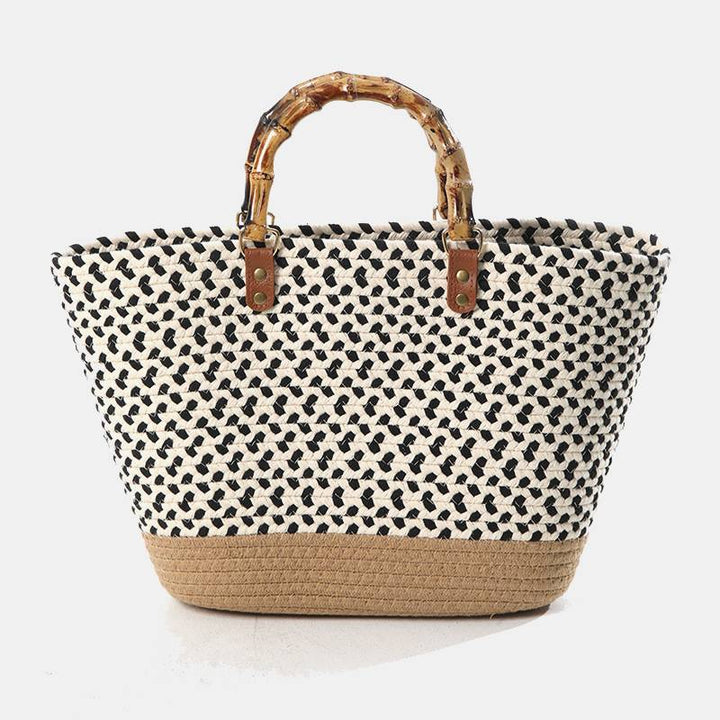 Spring Straw Woven Large Tote Bag for Women with Bamboo Handle