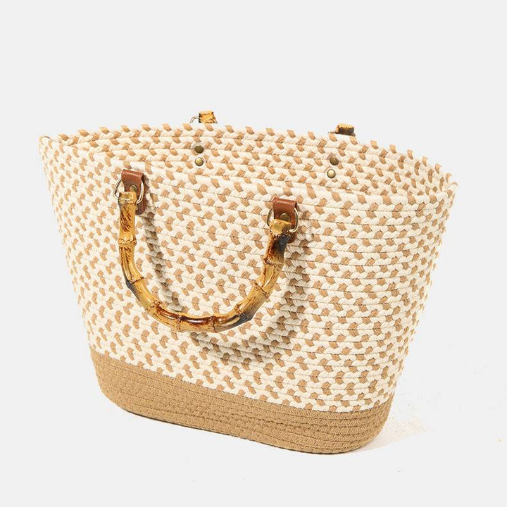 Spring Straw Woven Large Tote Bag for Women with Bamboo Handle