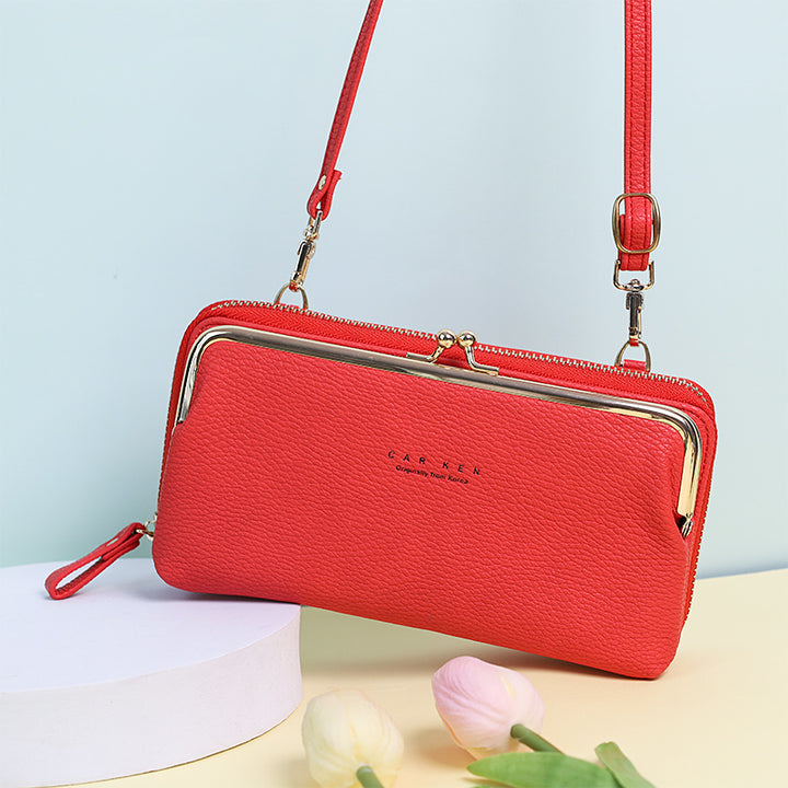 Large Capacity Multifunctional Kiss-lock  Crossbody Phone Bag - Red - image 9