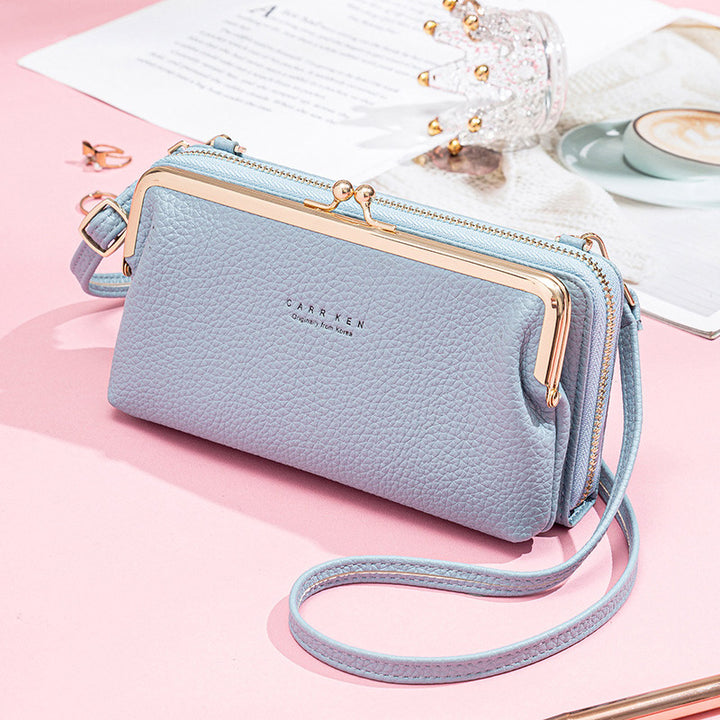 Large Capacity Multifunctional Kiss-lock  Crossbody Phone Bag - LightBlue - image 0