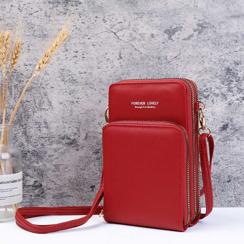 Multi-Compartment Phone Purse With Clear Window - Red - image 15