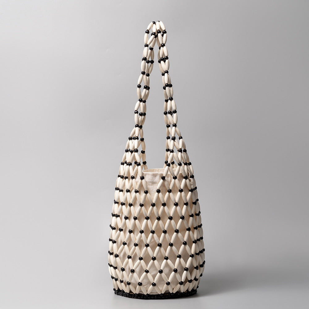 Minimalist Bead Shoulder Bag For Women Drawstring Lining Purse