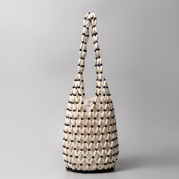 Minimalist Bead Shoulder Bag For Women Drawstring Lining Purse