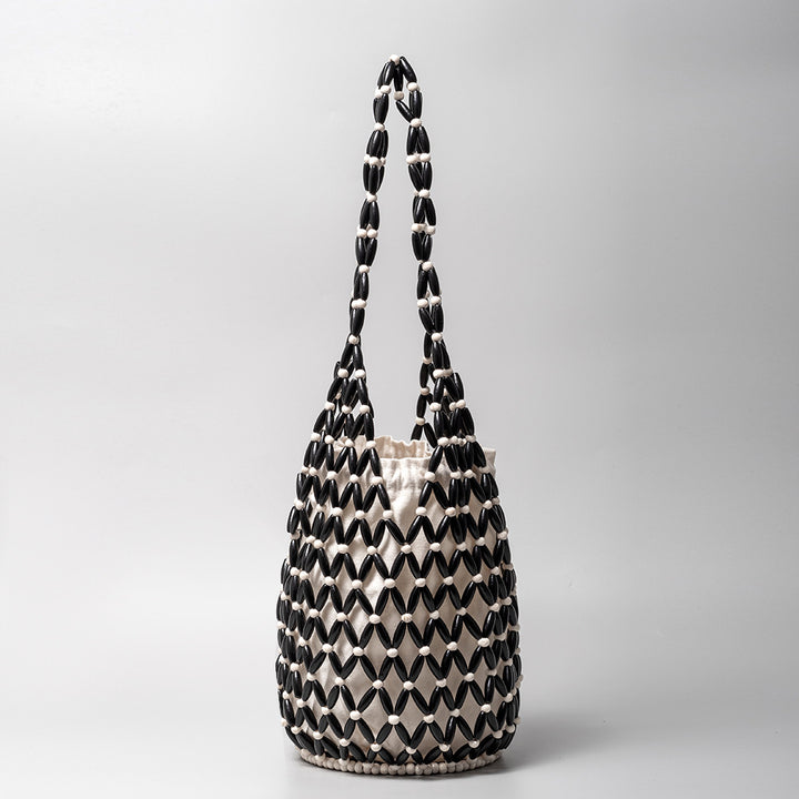 Minimalist Bead Shoulder Bag For Women Drawstring Lining Purse