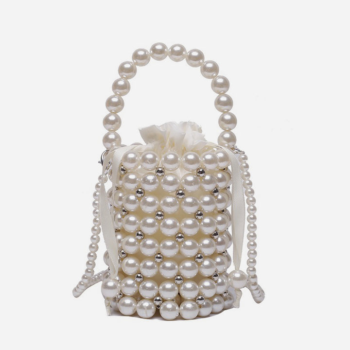 Hollowe Out Pearl Bead Bucket Bag For Women Mini Handbag