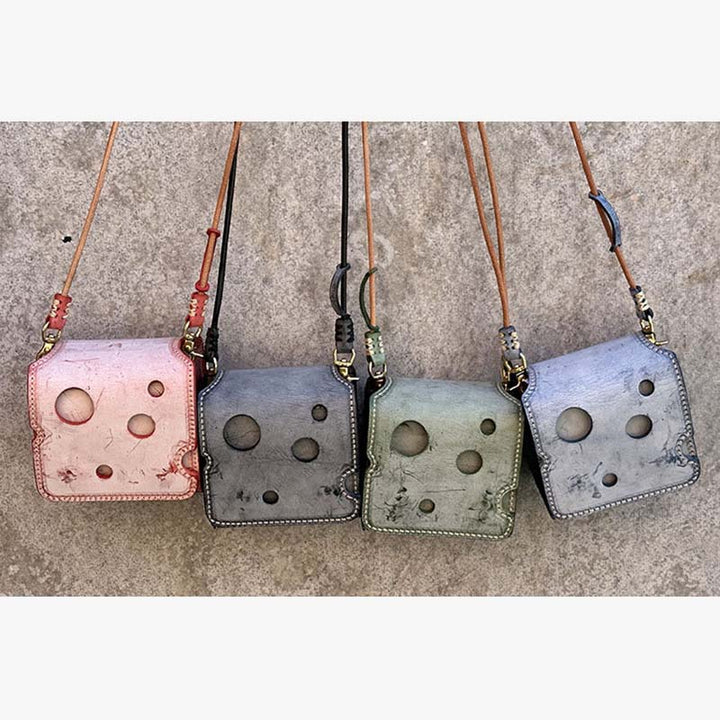 Cute Mini Cheese Shape Purse Vegetable Tanned Leather Crossbody Bag