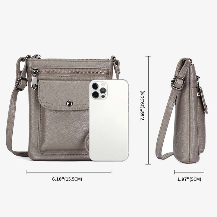 Multi-Pockets Phone Bag Womens Genuine Leather Crossbody Purse