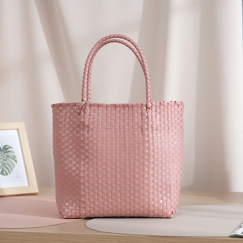 Solid Color Straw Tote For Women Holiday Beach Handbag