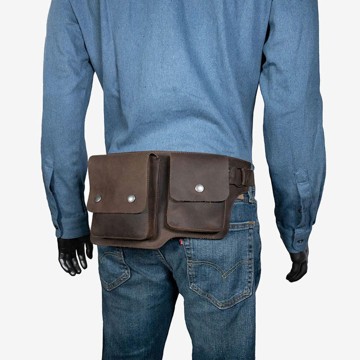 Vintage Cycling Waist Bag Double Main Pocket Leather Belt Pack