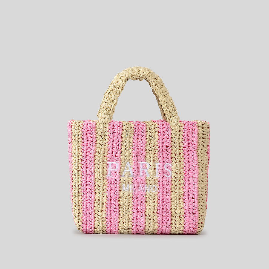 Beach Bag For Women Summer Holiday Travel Striped Straw Handbag