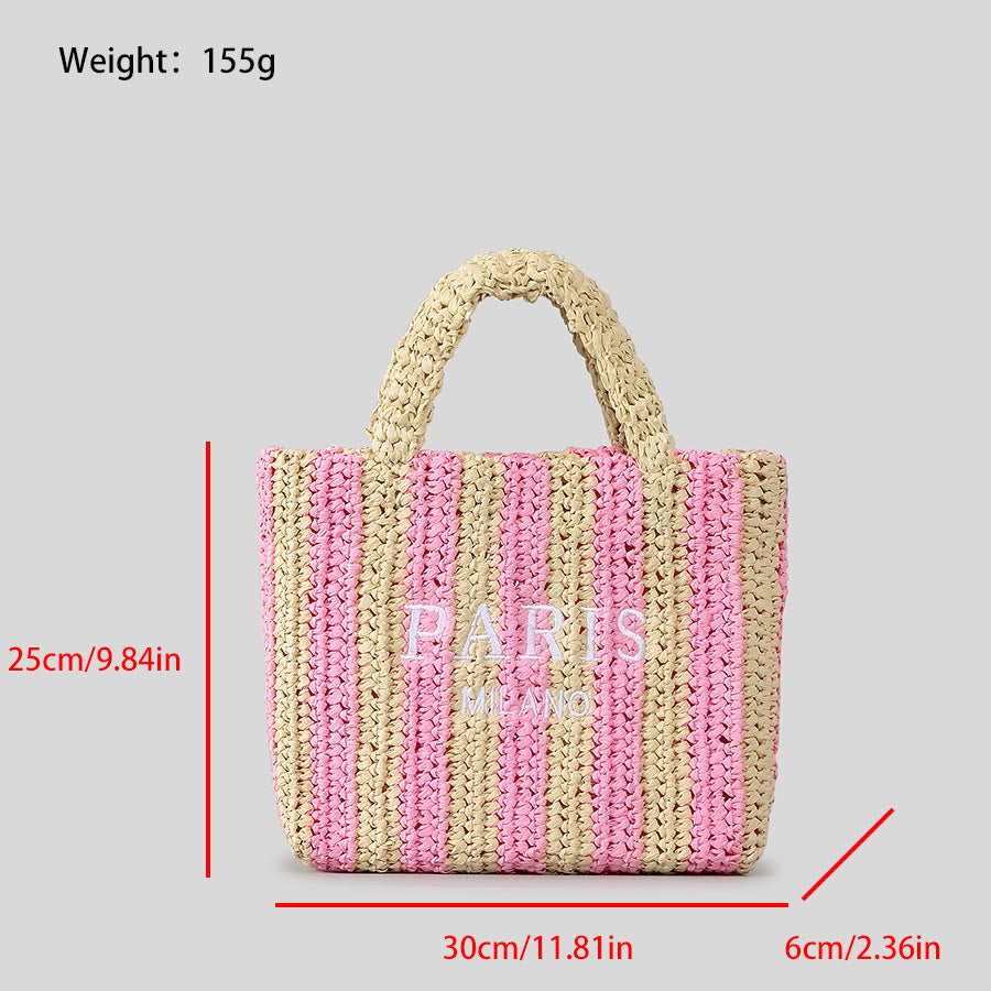 Beach Bag For Women Summer Holiday Travel Striped Straw Handbag