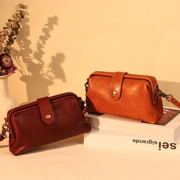 Retro Handmade Real Leather Phone Purse Handbags With Unique Opening