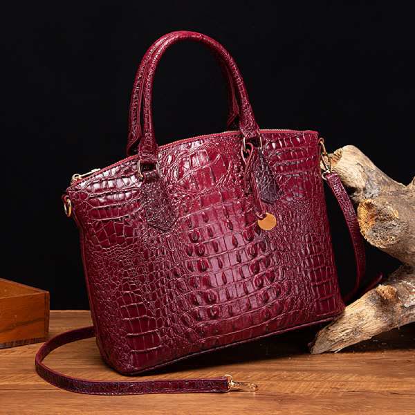 Tote For Women Daily Use Retro Crocodile Crossbody Bag - Maroon - image 14