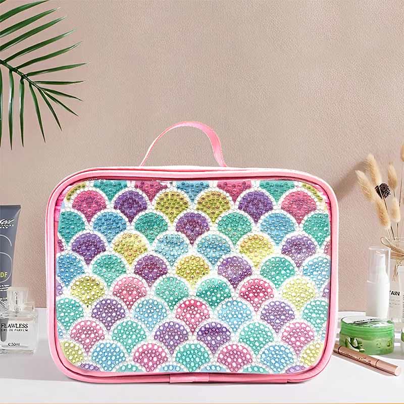 DIY Diamond Cosmetic Bag Fish Scale Pattern Rainbow Makeup Bag Purses
