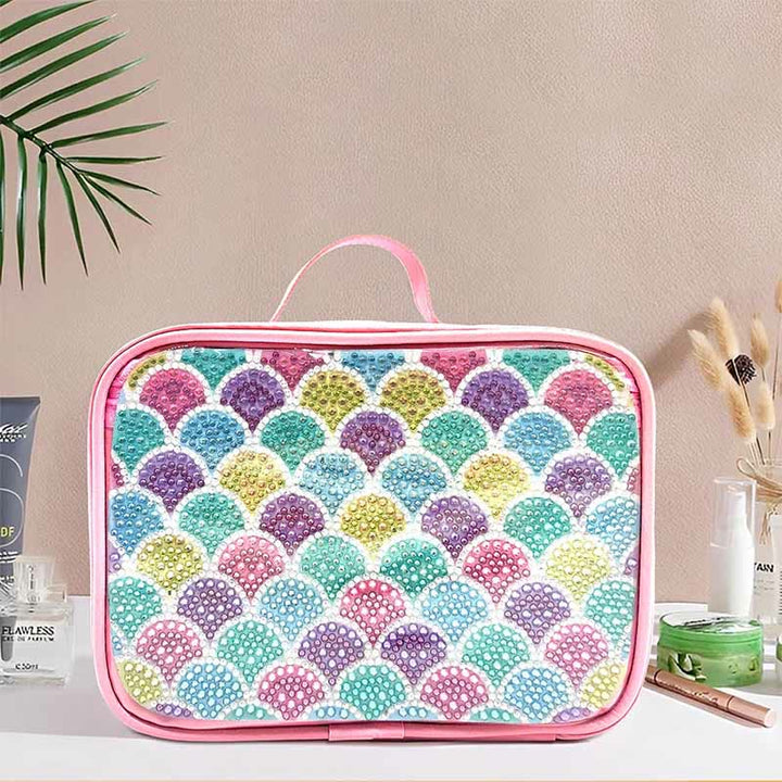 DIY Diamond Cosmetic Bag Fish Scale Pattern Rainbow Makeup Bag Purses