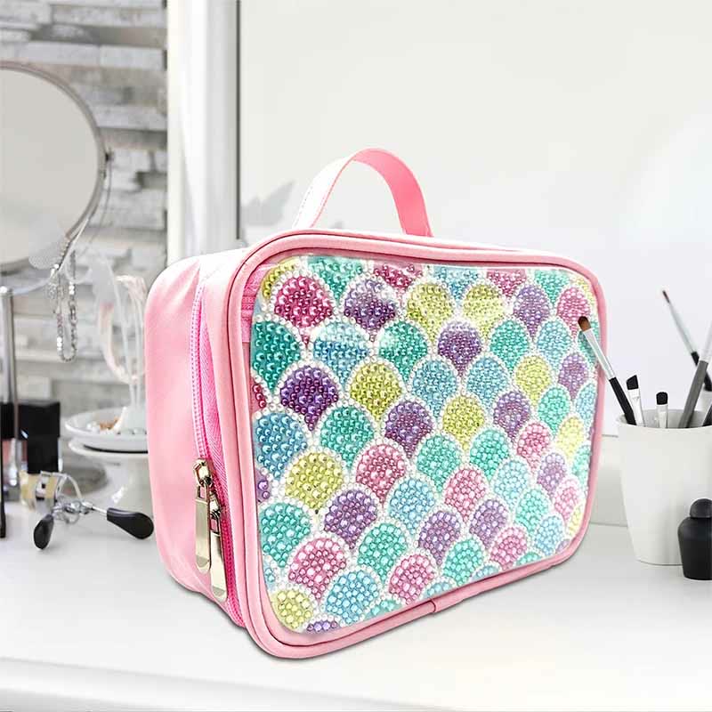 DIY Diamond Cosmetic Bag Fish Scale Pattern Rainbow Makeup Bag Purses