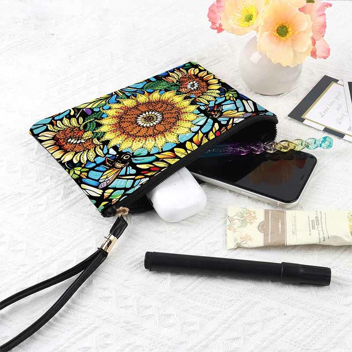 Diamond Coin Purse Zip Wallet DIY Sunflowers Diamond Wristlet Bag