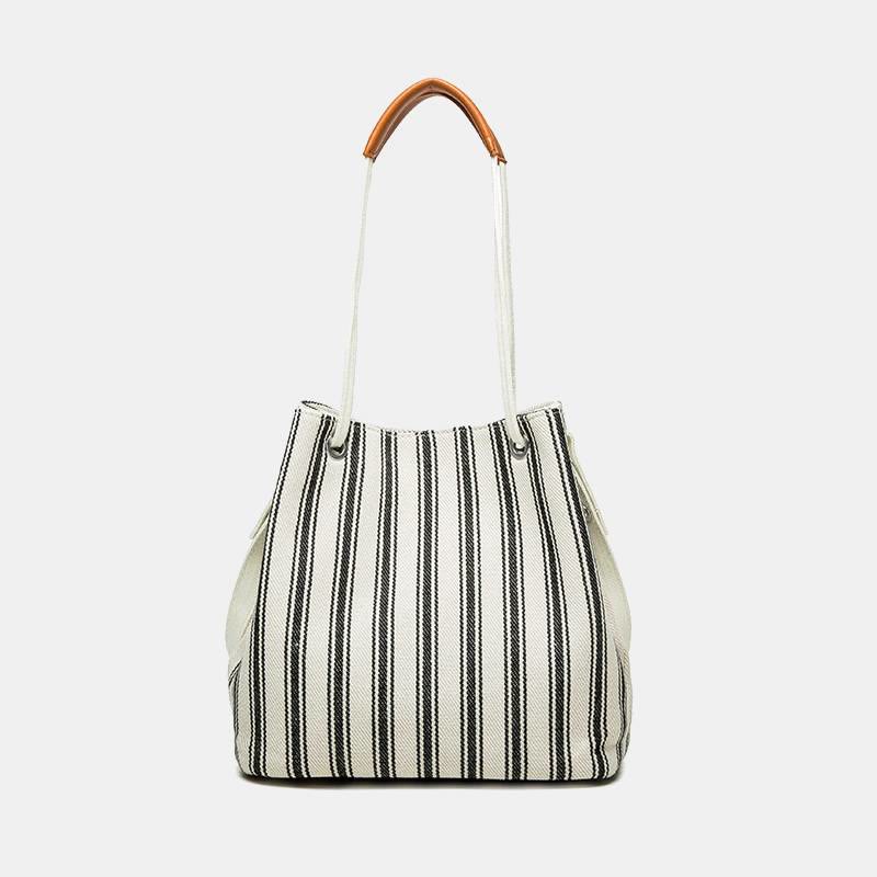 Large Capacity Multi-Carry Stripe Tote Bag Bucket Bag