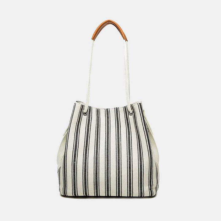 Large Capacity Multi-Carry Stripe Tote Bag Bucket Bag