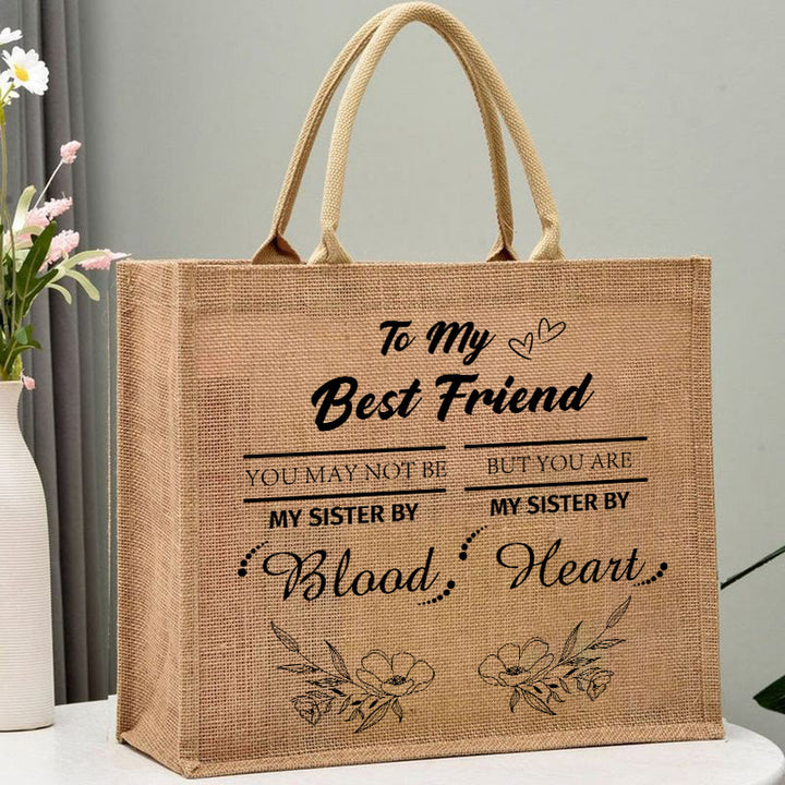 TO MY BEST FRIEND Print Jute Tote Purses Large Beach Bag Straw Burlap Bag