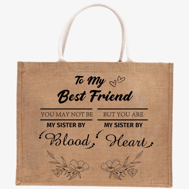 TO MY BEST FRIEND Print Jute Tote Purses Large Beach Bag Straw Burlap Bag