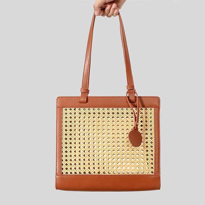 Woven Tote Bag Shoulder Purse Vintage Hollow-Out Travel Beach Handbags