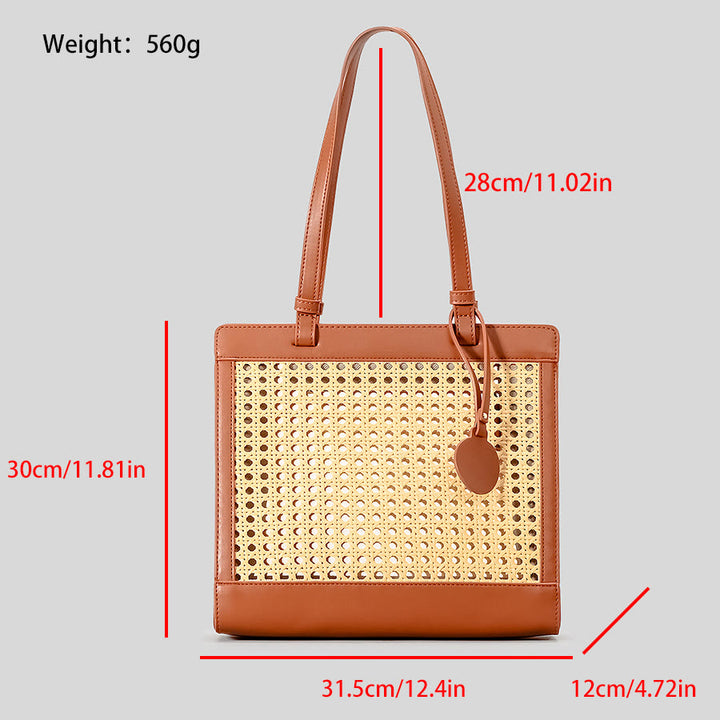 Woven Tote Bag Shoulder Purse Vintage Hollow-Out Travel Beach Handbags