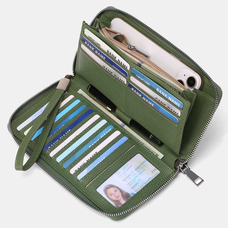 RFID Wallet for Women Large Capacity Card Slot Leather Purse - DarkSeaGreen - image 15