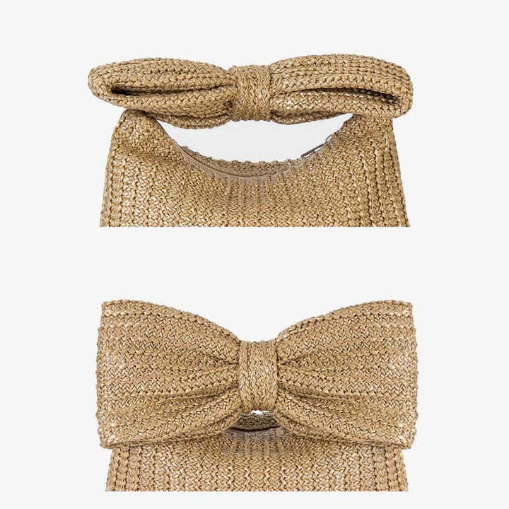 Bowknot Straw Woven Clutch for Women Beach Party Handbag Purse