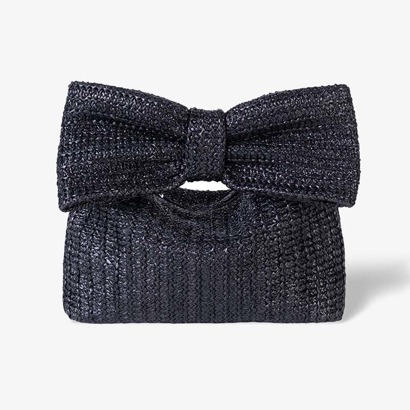 Bowknot Straw Woven Clutch for Women Beach Party Handbag Purse