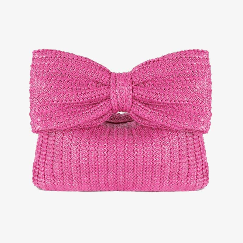 Bowknot Straw Woven Clutch for Women Beach Party Handbag Purse