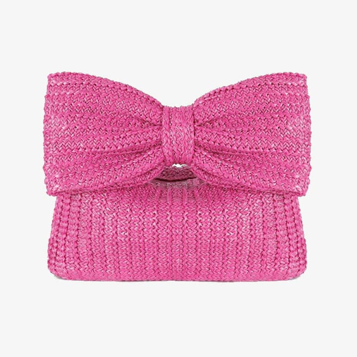 Bowknot Straw Woven Clutch for Women Beach Party Handbag Purse