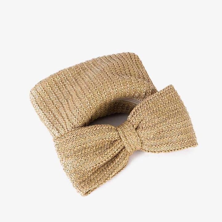 Bowknot Straw Woven Clutch for Women Beach Party Handbag Purse