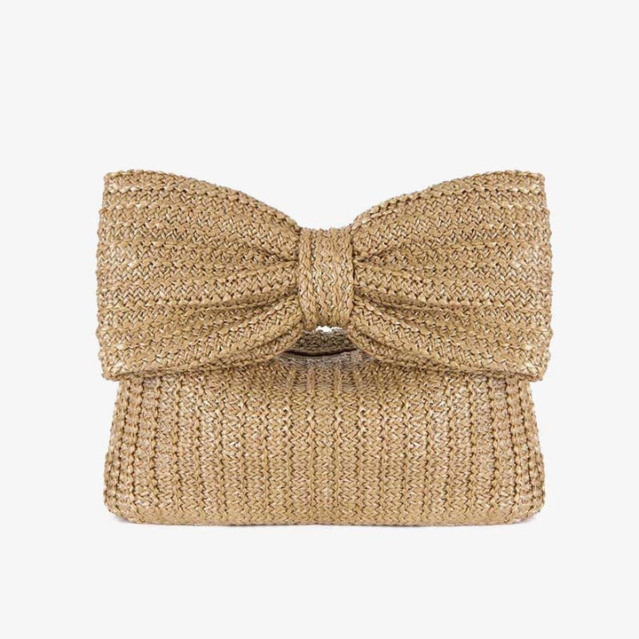 Bowknot Straw Woven Clutch for Women Beach Party Handbag Purse