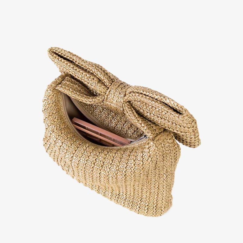 Bowknot Straw Woven Clutch for Women Beach Party Handbag Purse