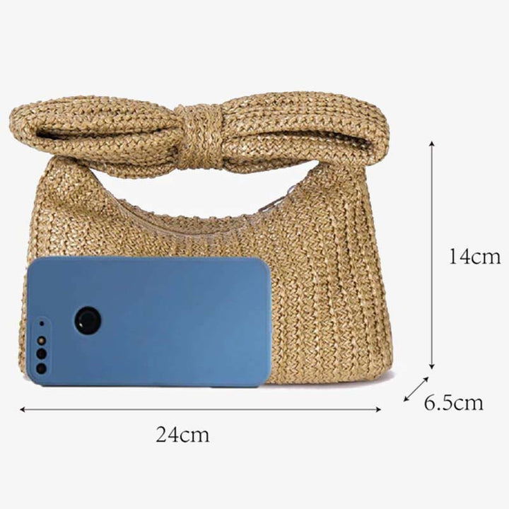 Bowknot Straw Woven Clutch for Women Beach Party Handbag Purse