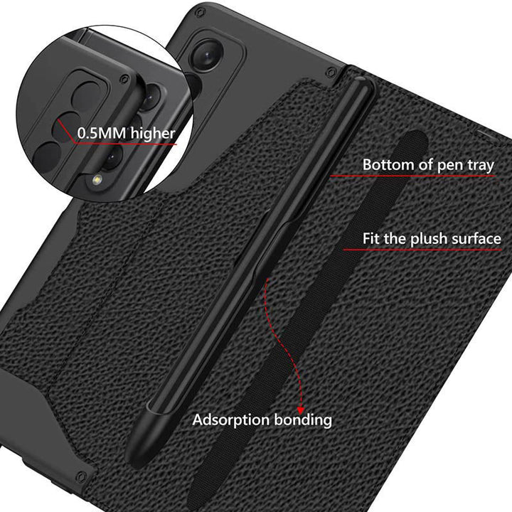 Leather Wallet Case For Galaxy Z Fold 3/4 With Removable S Pen Holder Kickstand