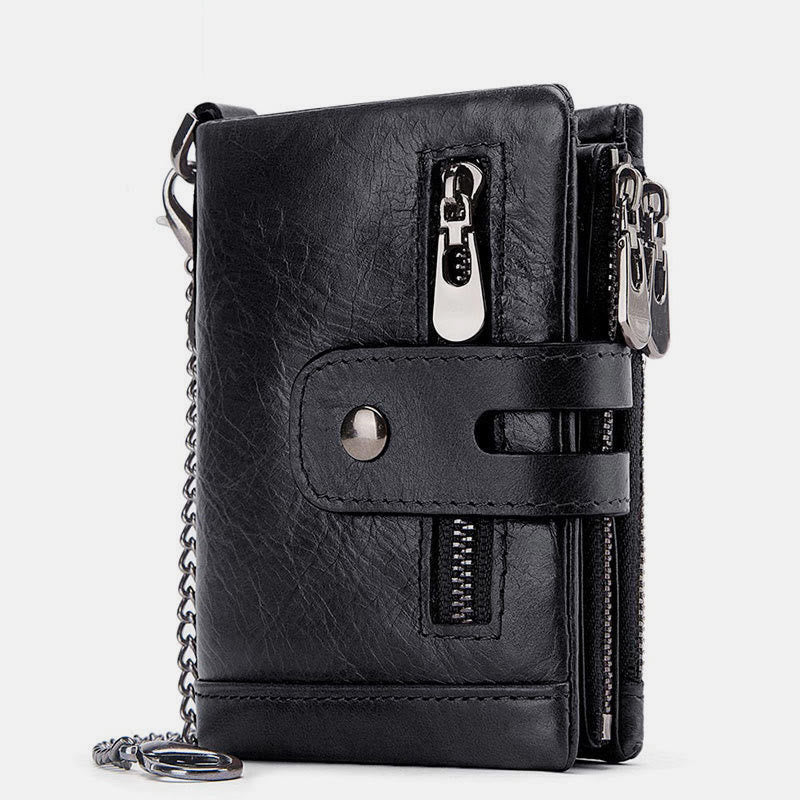 Genuine Leather Anti-theft RFID Wallet With Chain