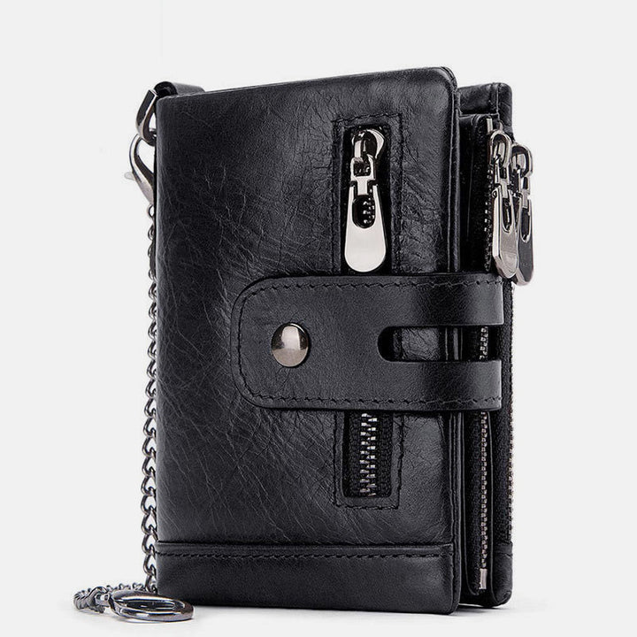 Genuine Leather Anti-theft RFID Wallet With Chain