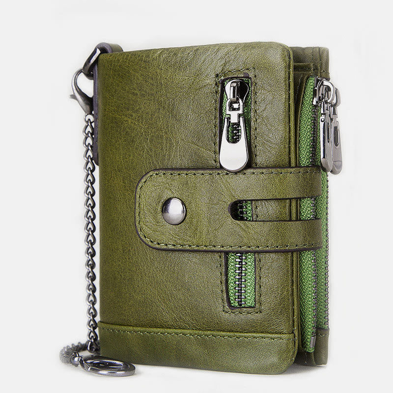 Genuine Leather Anti-theft RFID Wallet With Chain