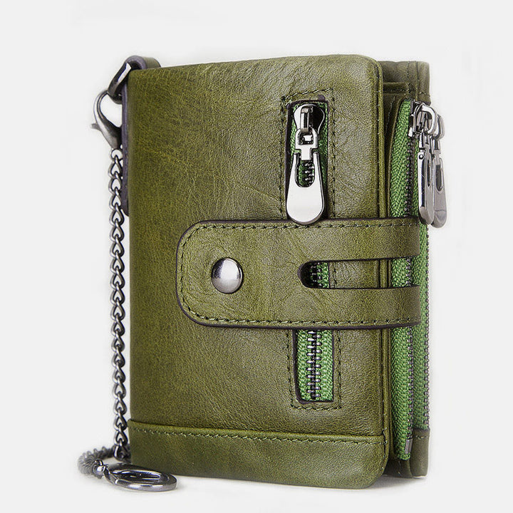 Genuine Leather Anti-theft RFID Wallet With Chain