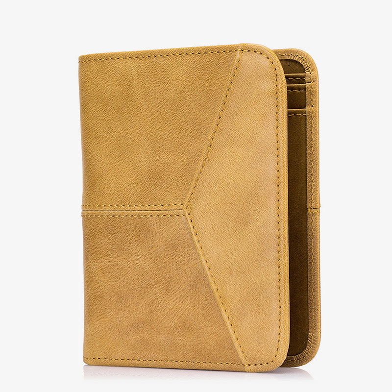 Mens RFID Bifold Trifold Wallet Plain Color Leather Multifunctional Purse